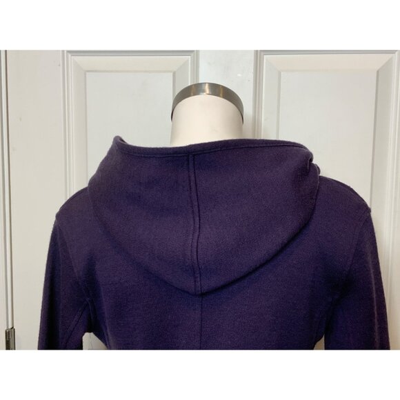 Title Nine Purple Merino Wool Blend Belted Tie Front Hooded Sweater, Size S - Picture 8 of 10